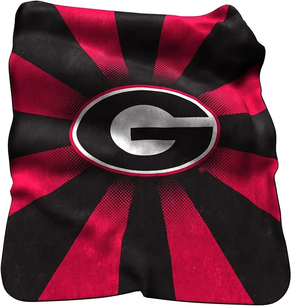 UGA Raschel Black and Red Throw Blanket